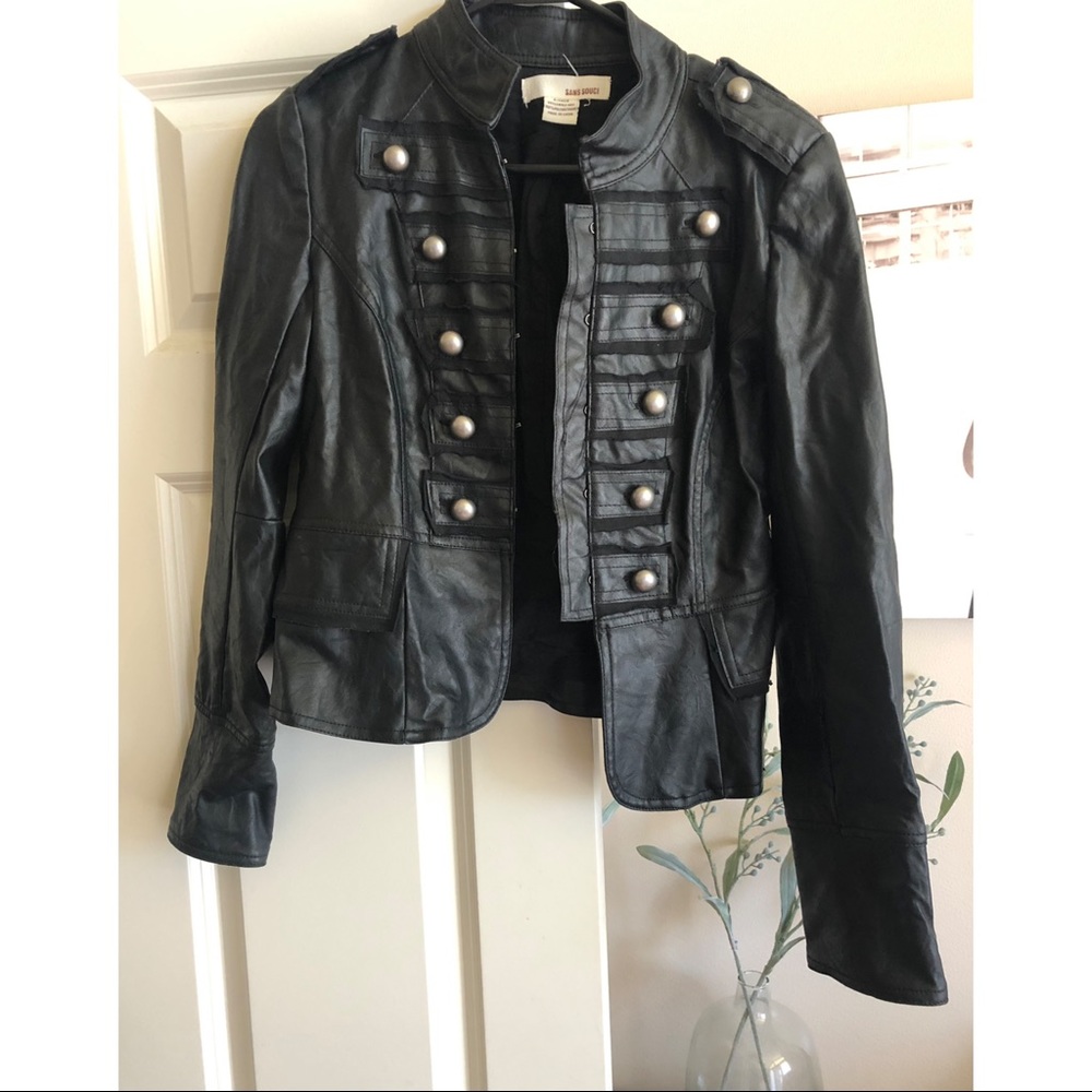 Faux Leather Military Style Jacket
